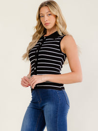 WOMEN'S SLEEVELESS BUTTON UP COLORBLOCK KNIT TANK TOP