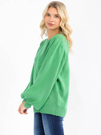 WOMEN'S LONG BALLON SLEEVE OPEN BACK PULLOVER SWEATER
