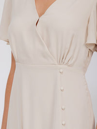 WOMEN'S SHORT SLEEVE SURPLICE FRONT SLIT MAXI GOWN DRESS