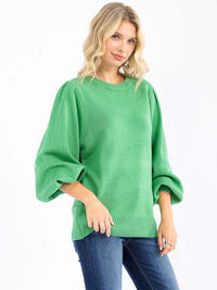 WOMEN'S LONG BALLON SLEEVE OPEN BACK PULLOVER SWEATER