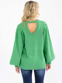 WOMEN'S LONG BALLON SLEEVE OPEN BACK PULLOVER SWEATER
