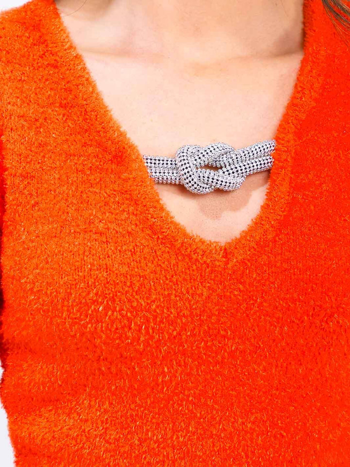 WOMEN'S SHORT SLEEVE V-NECK FUZZY DETAILED TOP