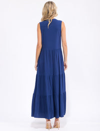 WOMEN'S SLEEVELESS V-NECK BUTTON UP TIERED MAXI DRESS
