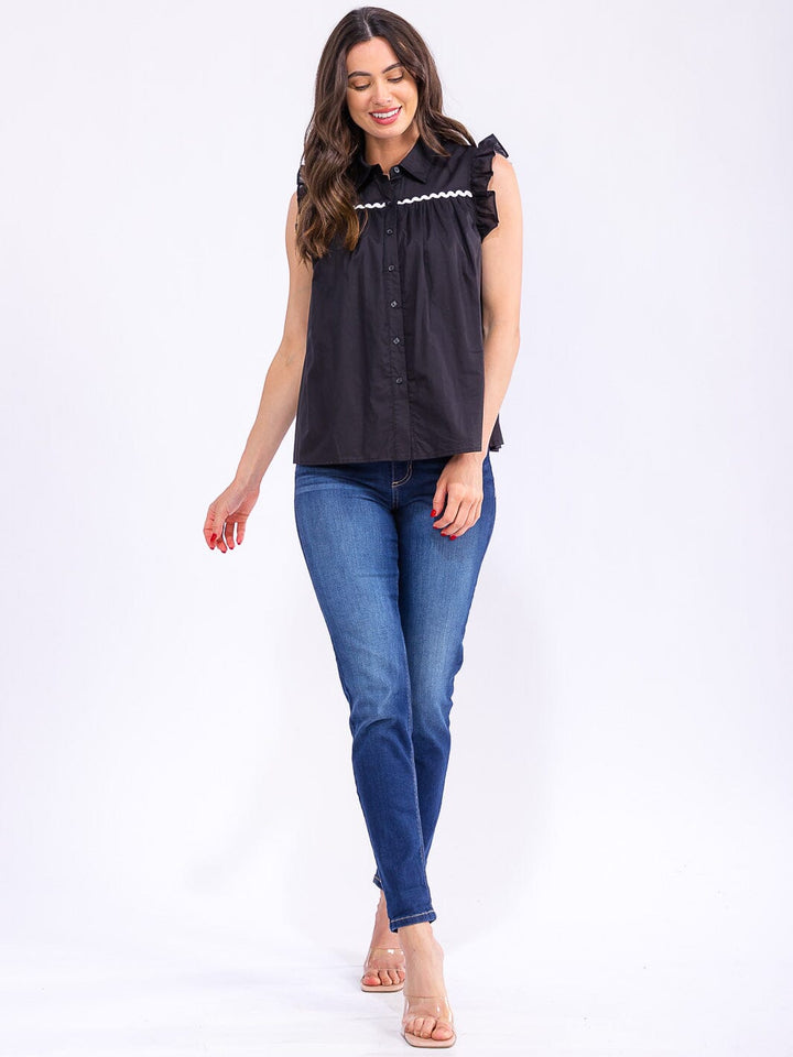 WOMEN'S RUFFLE SLEEVE BUTTON UP TUNIC TOP