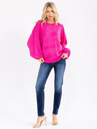 WOMEN'S LONG BALLON SLEEVE OPEN BACK PULLOVER SWEATER