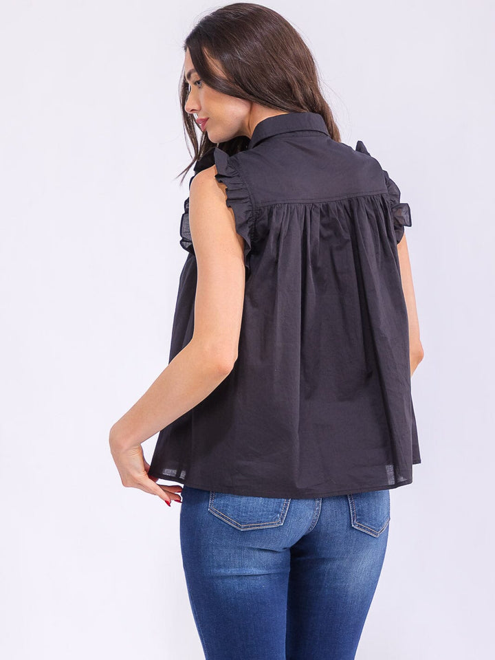 WOMEN'S RUFFLE SLEEVE BUTTON UP TUNIC TOP