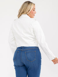 PLUS SIZE LONG SLEEVE ZIPPER CLOSURE PLEATHER JACKET