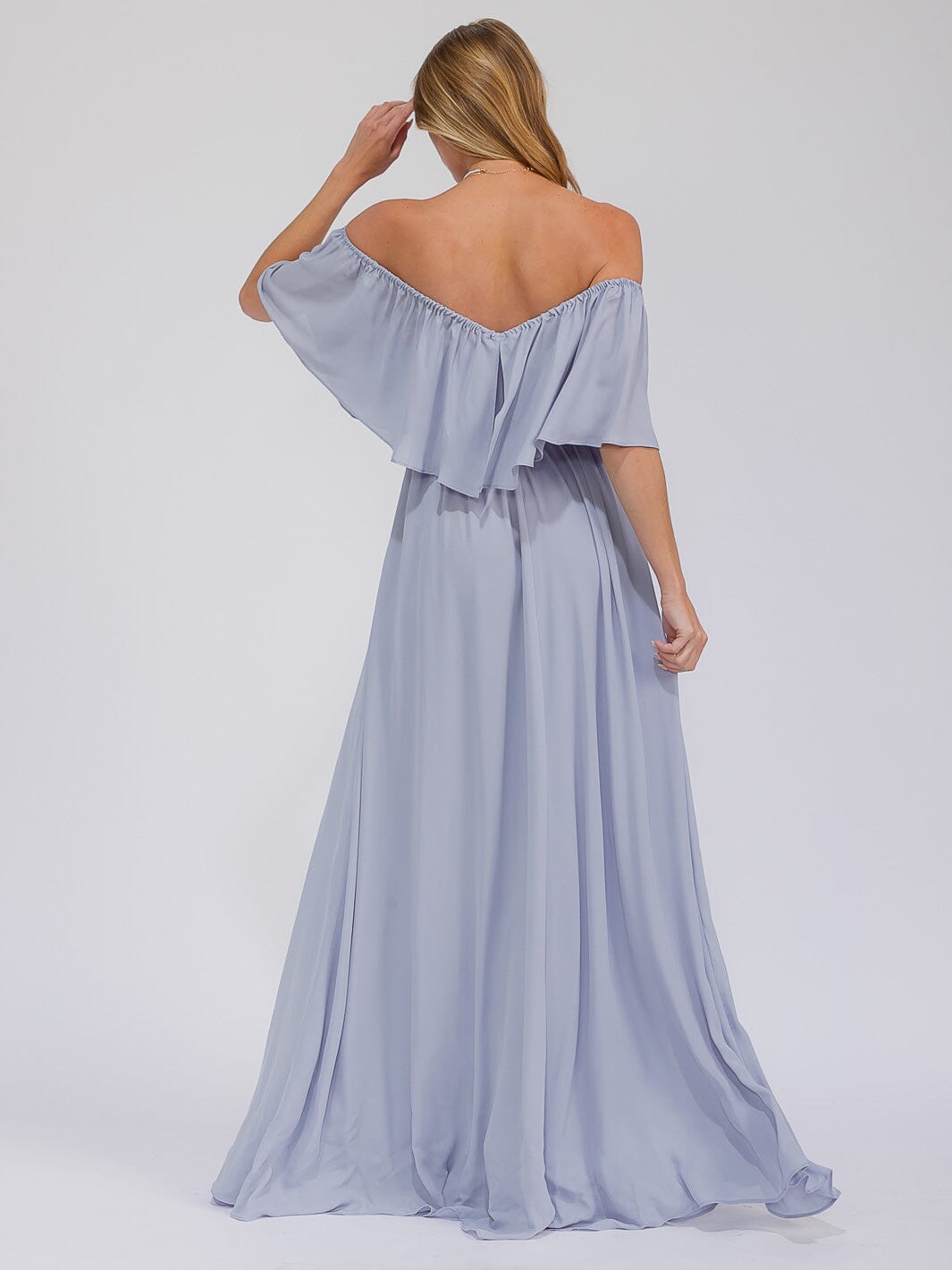 WOMEN'S SHORT SLEEVE OFF SHOULDER ELASTIC WAIST MAXI GOWN DRESS