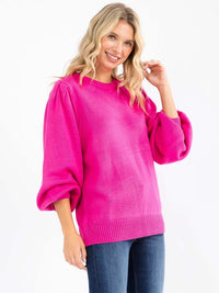 WOMEN'S LONG BALLON SLEEVE OPEN BACK PULLOVER SWEATER