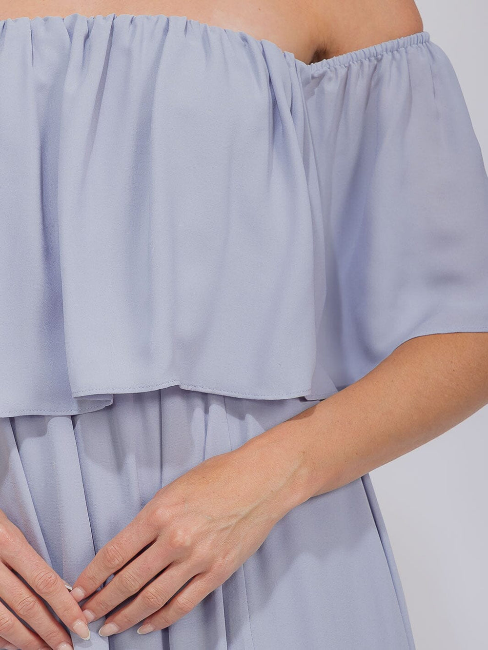 WOMEN'S SHORT SLEEVE OFF SHOULDER ELASTIC WAIST MAXI GOWN DRESS