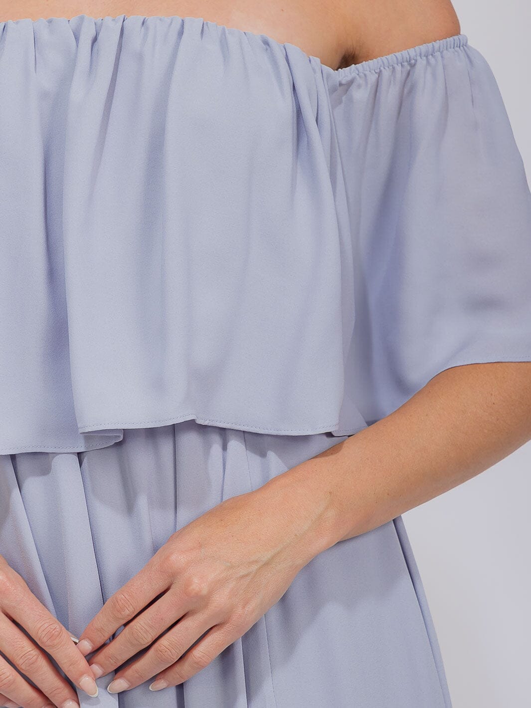 WOMEN'S SHORT SLEEVE OFF SHOULDER ELASTIC WAIST MAXI GOWN DRESS