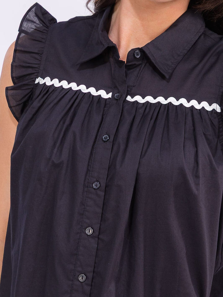 WOMEN'S RUFFLE SLEEVE BUTTON UP TUNIC TOP