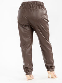 PLUS SIZE ELASTIC WAIST POCKETS SKINNY LEG PU PLEATHER PANTS
