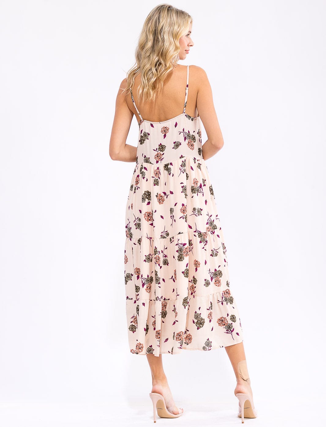 WOMEN'S SLEEVELESS BUTTON UP FLORAL PRINT MIDI DRESS