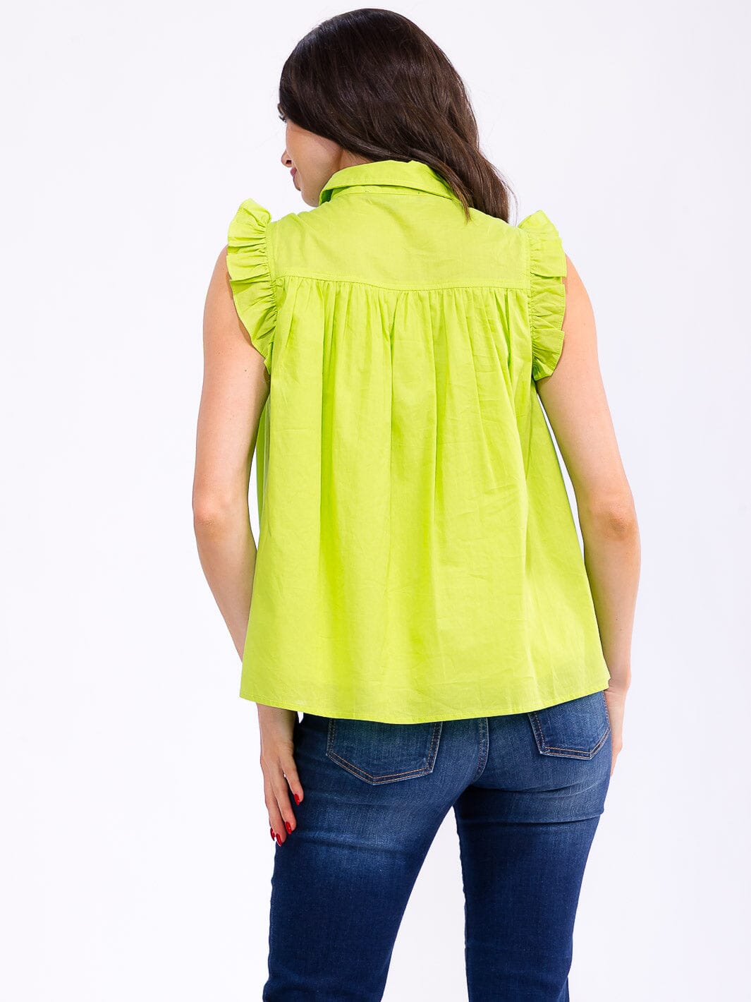 WOMEN'S RUFFLE SLEEVE BUTTON UP TUNIC TOP