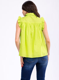 WOMEN'S RUFFLE SLEEVE BUTTON UP TUNIC TOP