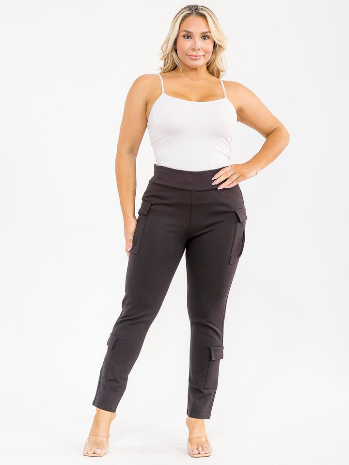 PLUS SIZE ELASTIC WAIST CARGO POCKETS SKINNY LEG PANTS