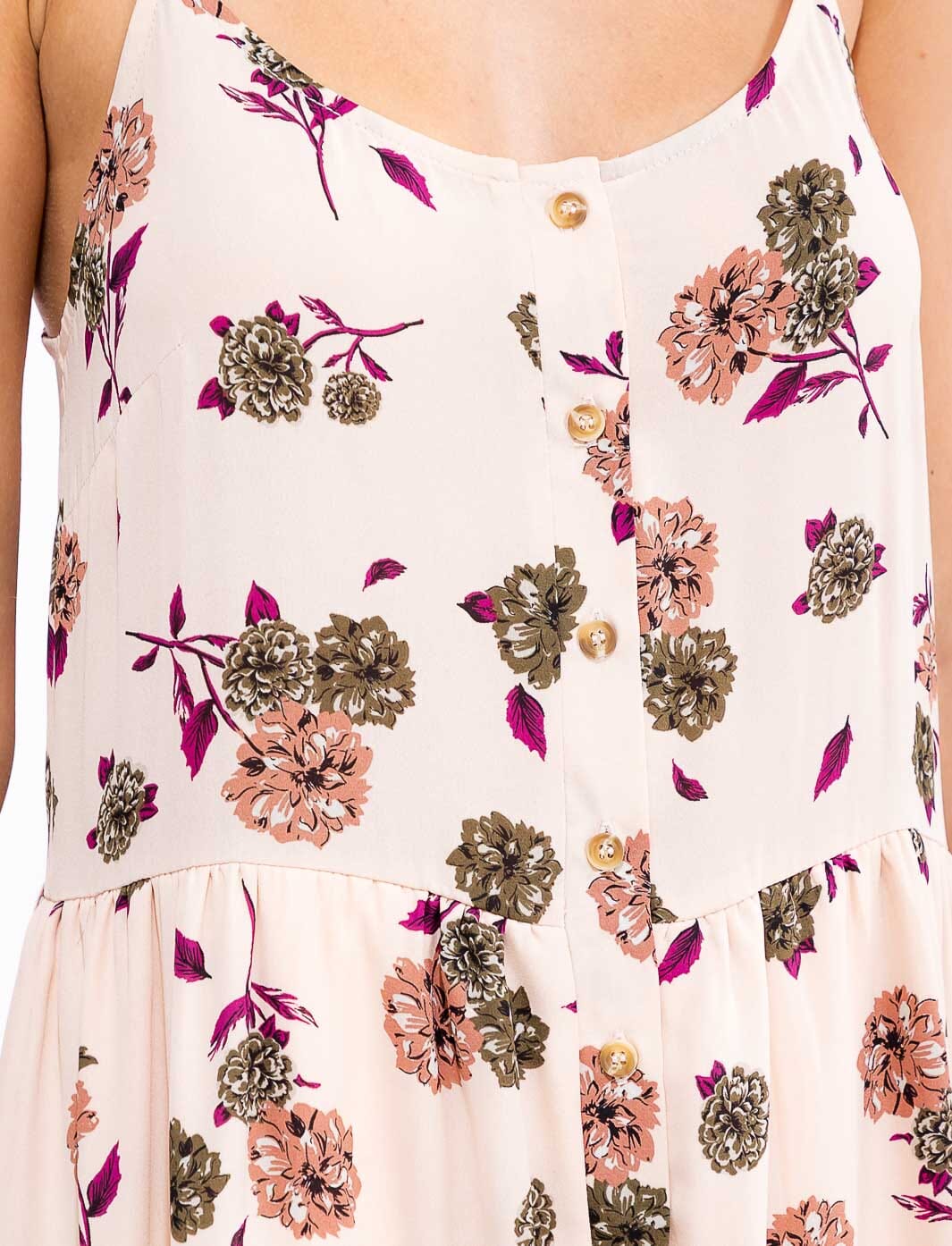 WOMEN'S SLEEVELESS BUTTON UP FLORAL PRINT MIDI DRESS