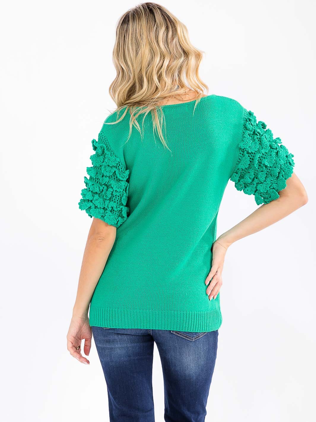 WOMEN'S SHORT RUFFLE SLEEVE KNIT BLOUSE