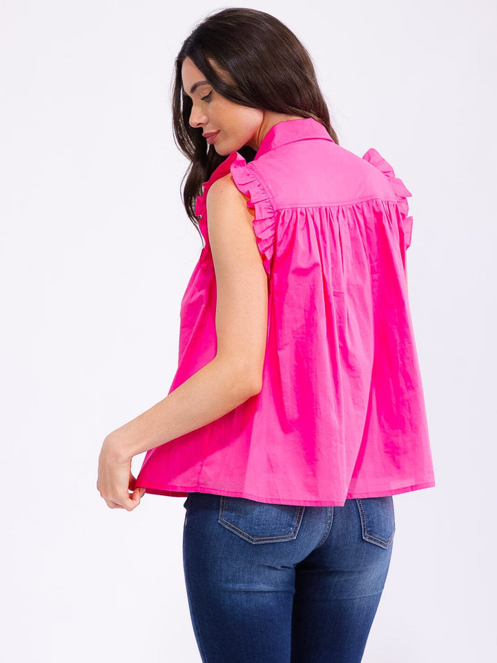 WOMEN'S RUFFLE SLEEVE BUTTON UP TUNIC TOP