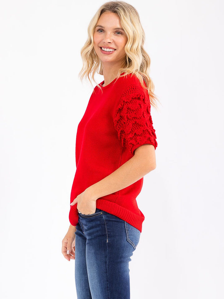 WOMEN'S SHORT RUFFLE SLEEVE KNIT BLOUSE