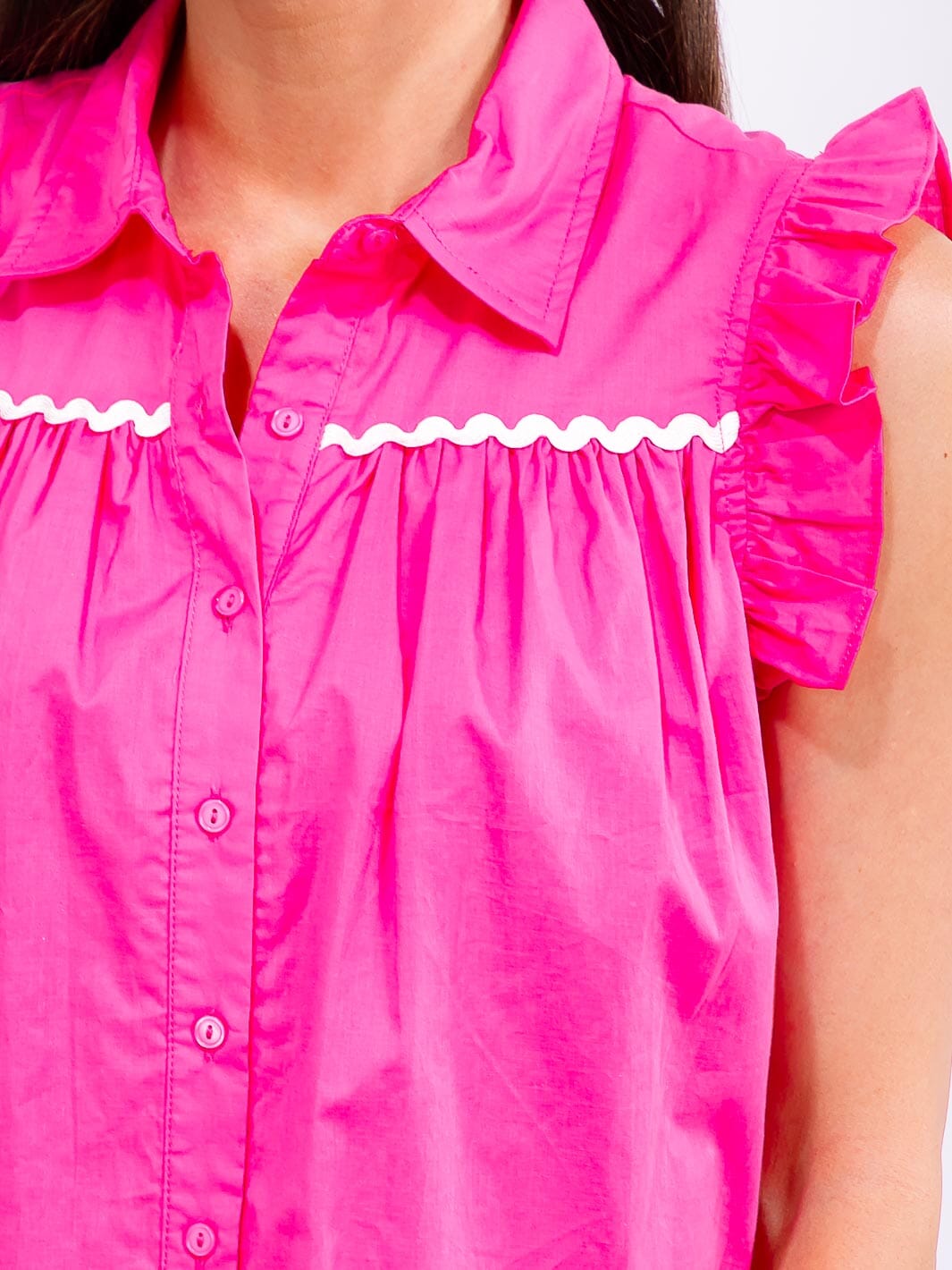 WOMEN'S RUFFLE SLEEVE BUTTON UP TUNIC TOP