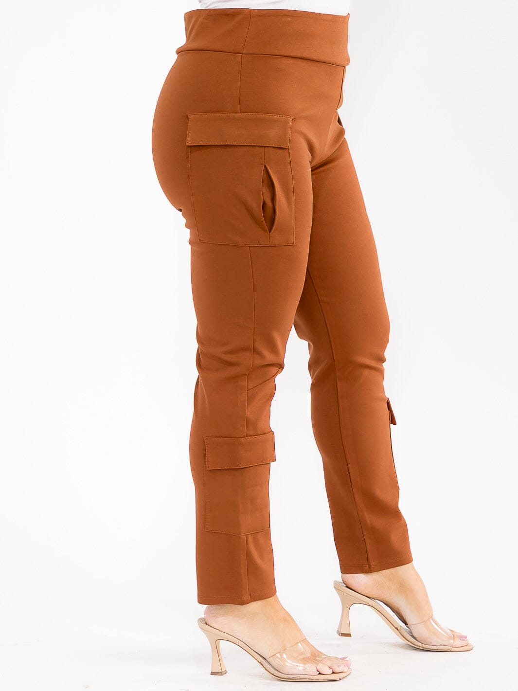 PLUS SIZE ELASTIC WAIST CARGO POCKETS SKINNY LEG PANTS
