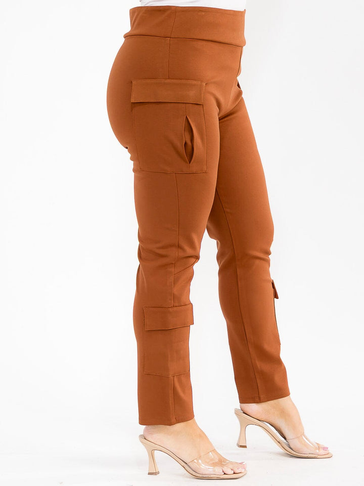 PLUS SIZE ELASTIC WAIST CARGO POCKETS SKINNY LEG PANTS