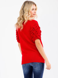 WOMEN'S SHORT RUFFLE SLEEVE KNIT BLOUSE