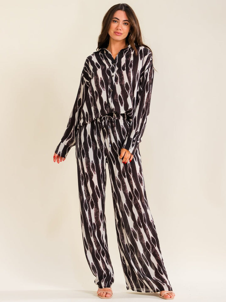 WOMEN'S ELASTIC WAIST FRONT POCKETS WIDE LEG MULTI PRINT PANTS