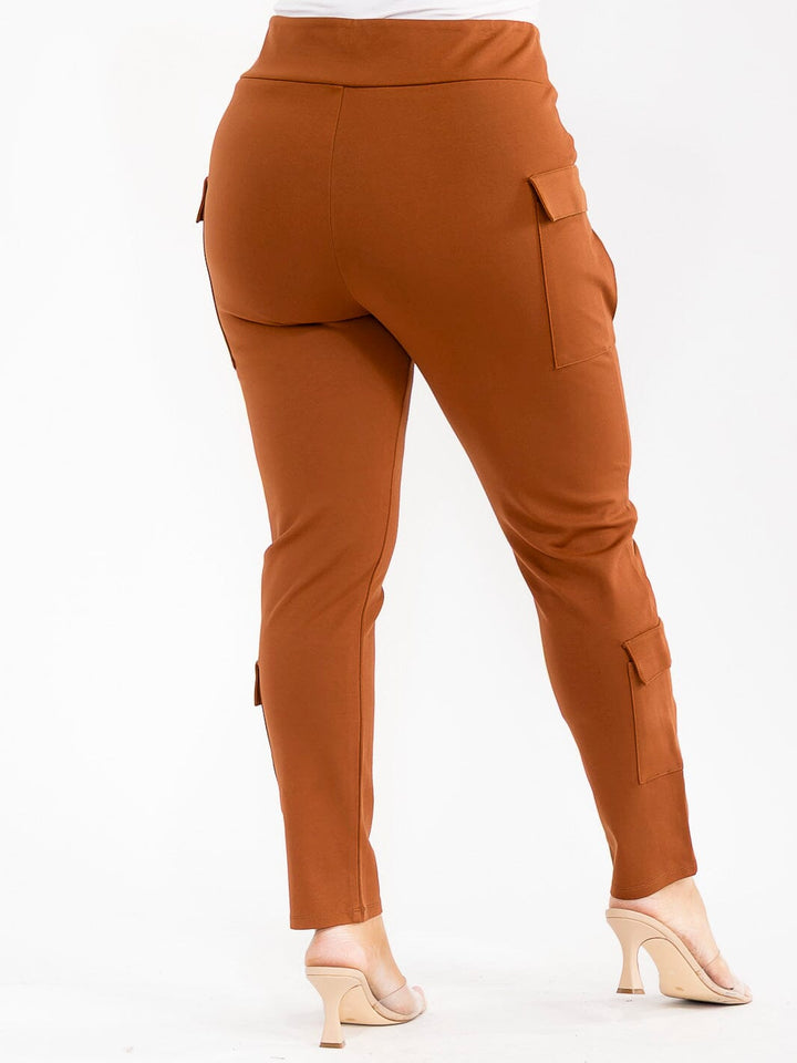 PLUS SIZE ELASTIC WAIST CARGO POCKETS SKINNY LEG PANTS