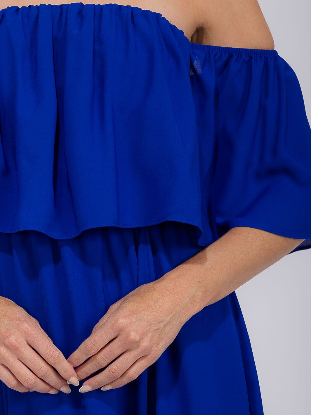 WOMEN'S SHORT SLEEVE OFF SHOULDER ELASTIC WAIST MAXI GOWN DRESS