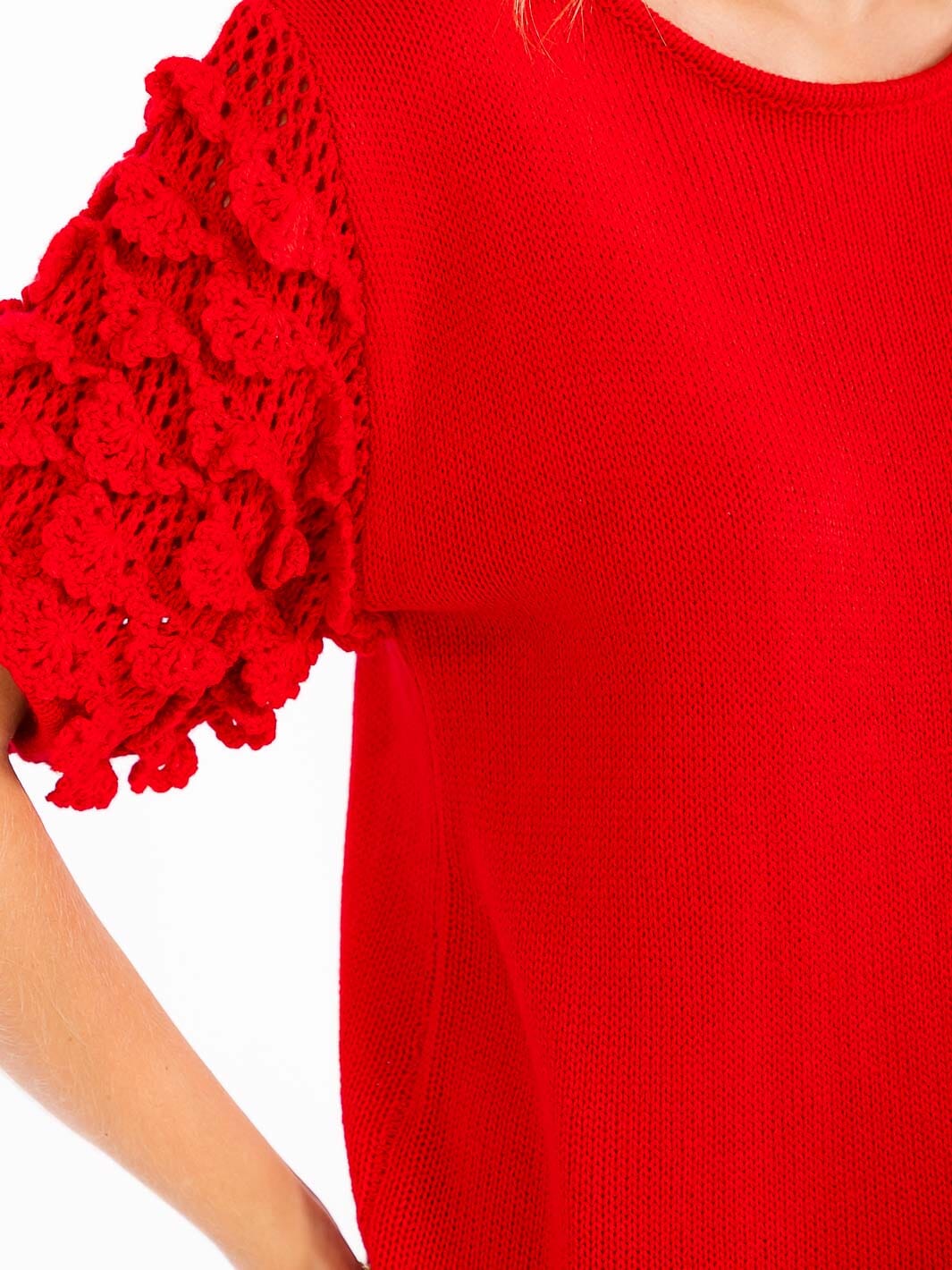 WOMEN'S SHORT RUFFLE SLEEVE KNIT BLOUSE