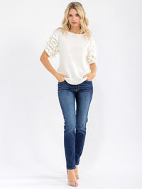 WOMEN'S SHORT RUFFLE SLEEVE KNIT BLOUSE