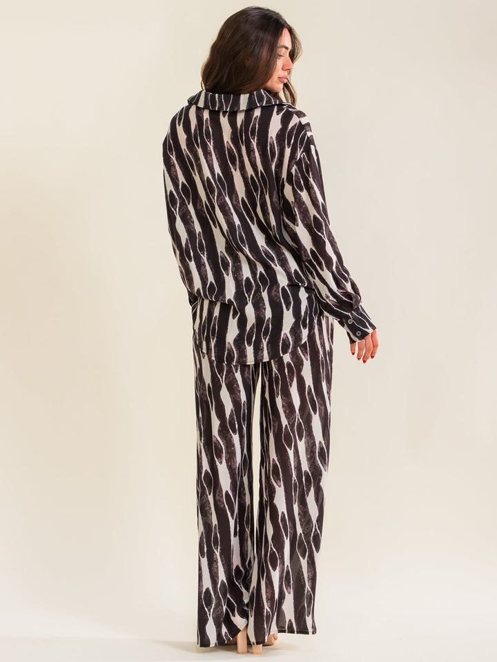 WOMEN'S ELASTIC WAIST FRONT POCKETS WIDE LEG MULTI PRINT PANTS