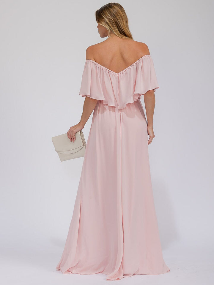 WOMEN'S SHORT SLEEVE OFF SHOULDER ELASTIC WAIST MAXI GOWN DRESS