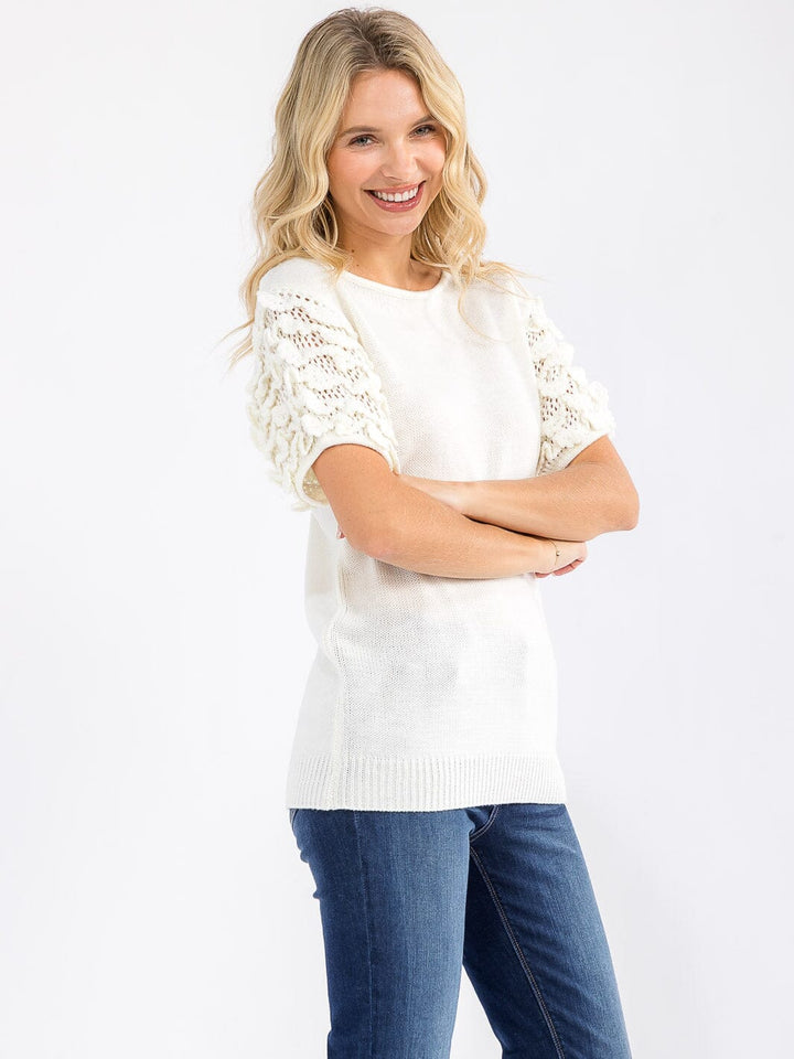 WOMEN'S SHORT RUFFLE SLEEVE KNIT BLOUSE