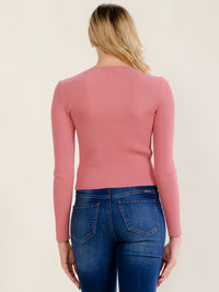 WOMEN'S LONG SLEEVE BUTTON UP RIBBED TOP