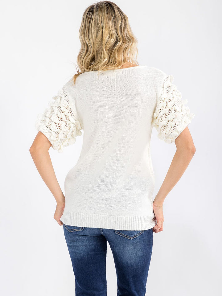 WOMEN'S SHORT RUFFLE SLEEVE KNIT BLOUSE