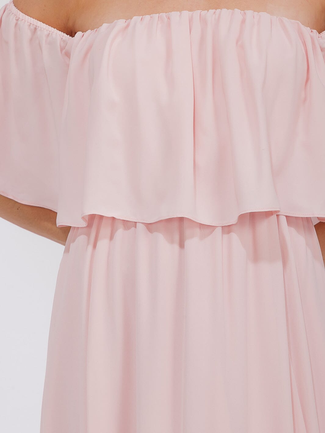 WOMEN'S SHORT SLEEVE OFF SHOULDER ELASTIC WAIST MAXI GOWN DRESS