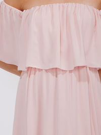 WOMEN'S SHORT SLEEVE OFF SHOULDER ELASTIC WAIST MAXI GOWN DRESS
