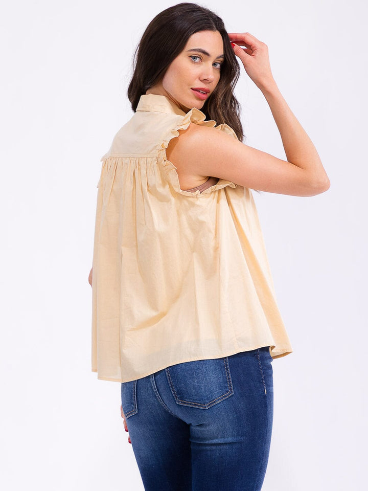 WOMEN'S RUFFLE SLEEVE BUTTON UP TUNIC TOP