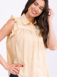 WOMEN'S RUFFLE SLEEVE BUTTON UP TUNIC TOP