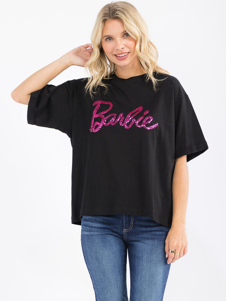 WOMEN'S SHORT SLEEVE SEQUINS GRAPHIC SHIRT