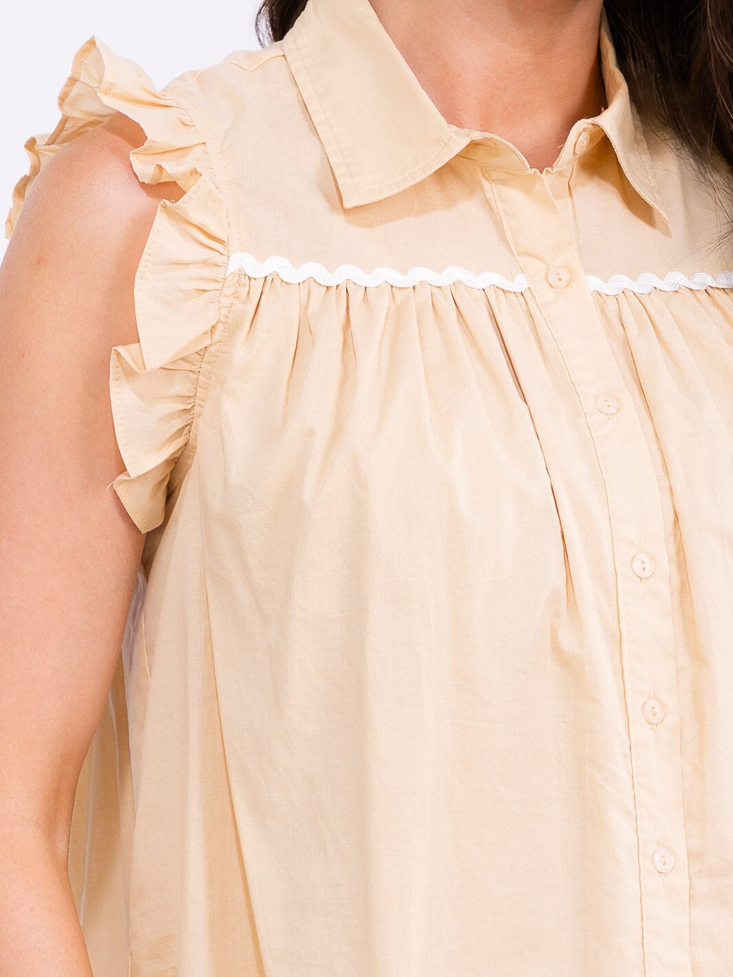 WOMEN'S RUFFLE SLEEVE BUTTON UP TUNIC TOP