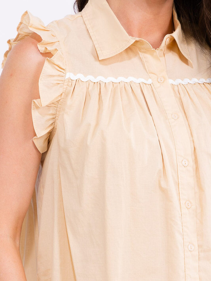 WOMEN'S RUFFLE SLEEVE BUTTON UP TUNIC TOP