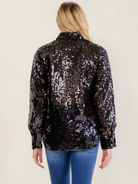 WOMEN'S LONG SLEEVE BUTTON UP SEQUINS TOP