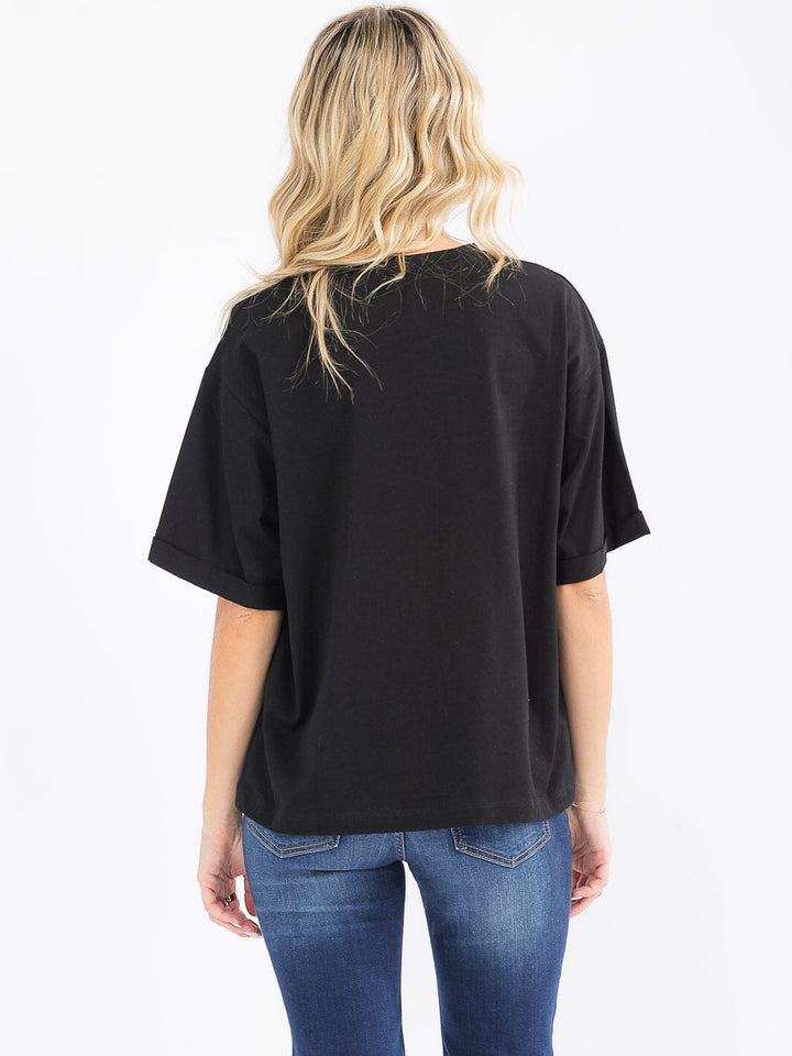 WOMEN'S SHORT SLEEVE SEQUINS GRAPHIC SHIRT