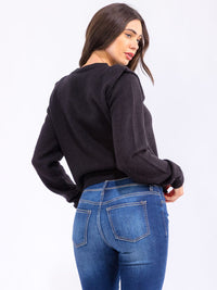 WOMEN'S LONG SLEEVE PADDED SHOULDER BLOUSE