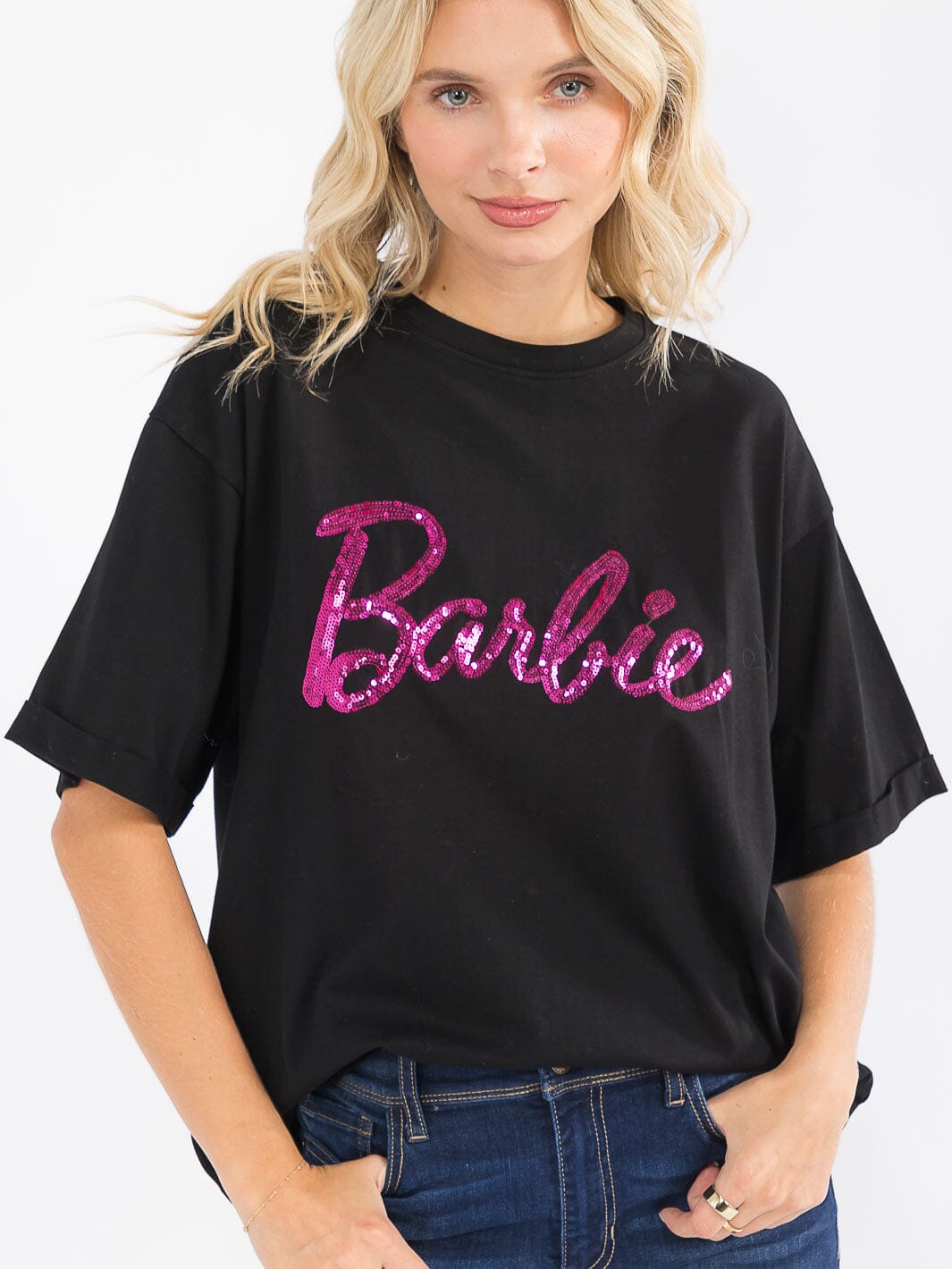 WOMEN'S SHORT SLEEVE SEQUINS GRAPHIC SHIRT